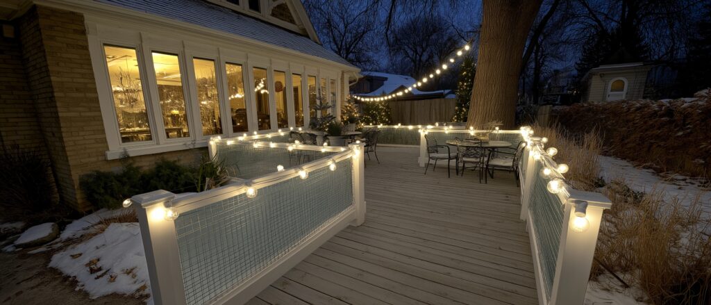deck and string lighting