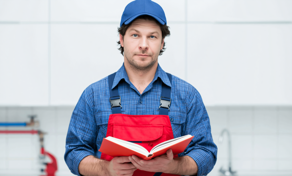 plumber reading the manual